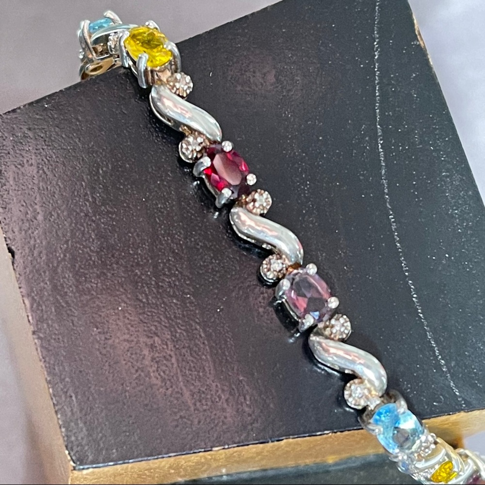 Sterling Silver Bracelet with Multi-Color Stones